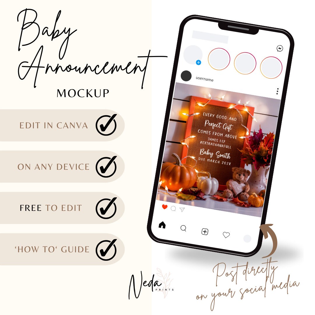 EDITABLE Fall Christian Thanksgiving Pregnancy Announcement Digital, Fall Baby announcement, Social Media announcement Instant Download 0346