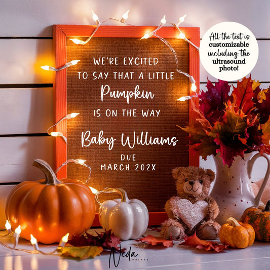 EDITABLE Fall Halloween Thanksgiving Pregnancy Announcement Digital, Fall Baby announcement, Social Media announcement Instant Download 0347