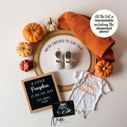 EDITABLE Fall Halloween Thanksgiving Pregnancy Announcement Digital, Fall Baby announcement, Social Media announcement Instant Download 0352