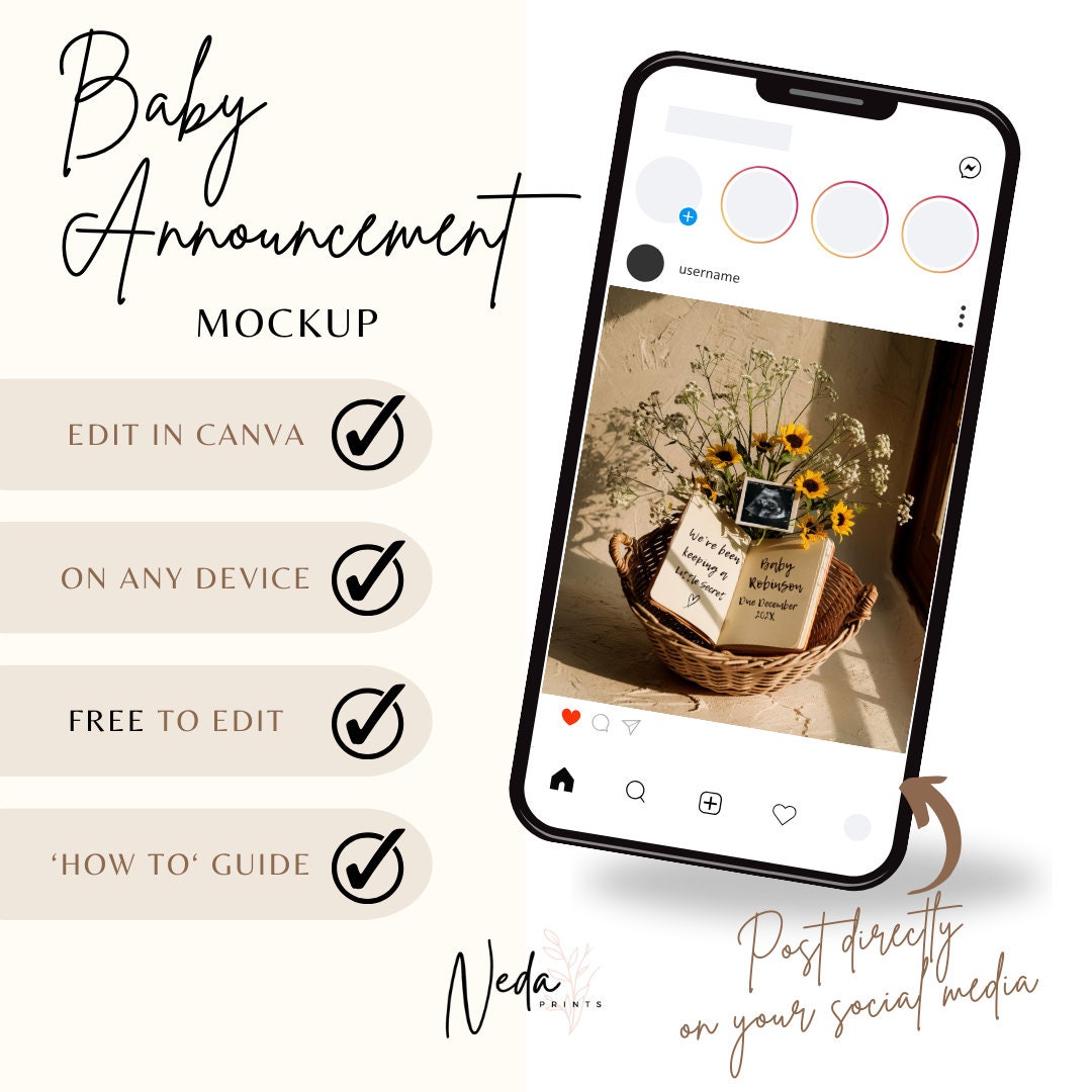 EDITABLE Summer Pregnancy Announcement, Book Baby Announcement, Social Media Instagram Pregnancy Reveal Announcement, Download Template 0362