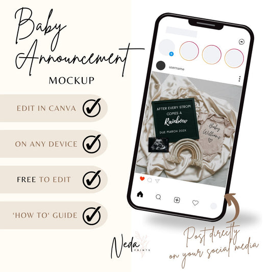 EDITABLE Rainbow Baby Neutral Pregnancy Announcement Digital Pregnancy Announcement Social Media instagram pregnancy Download Template0385