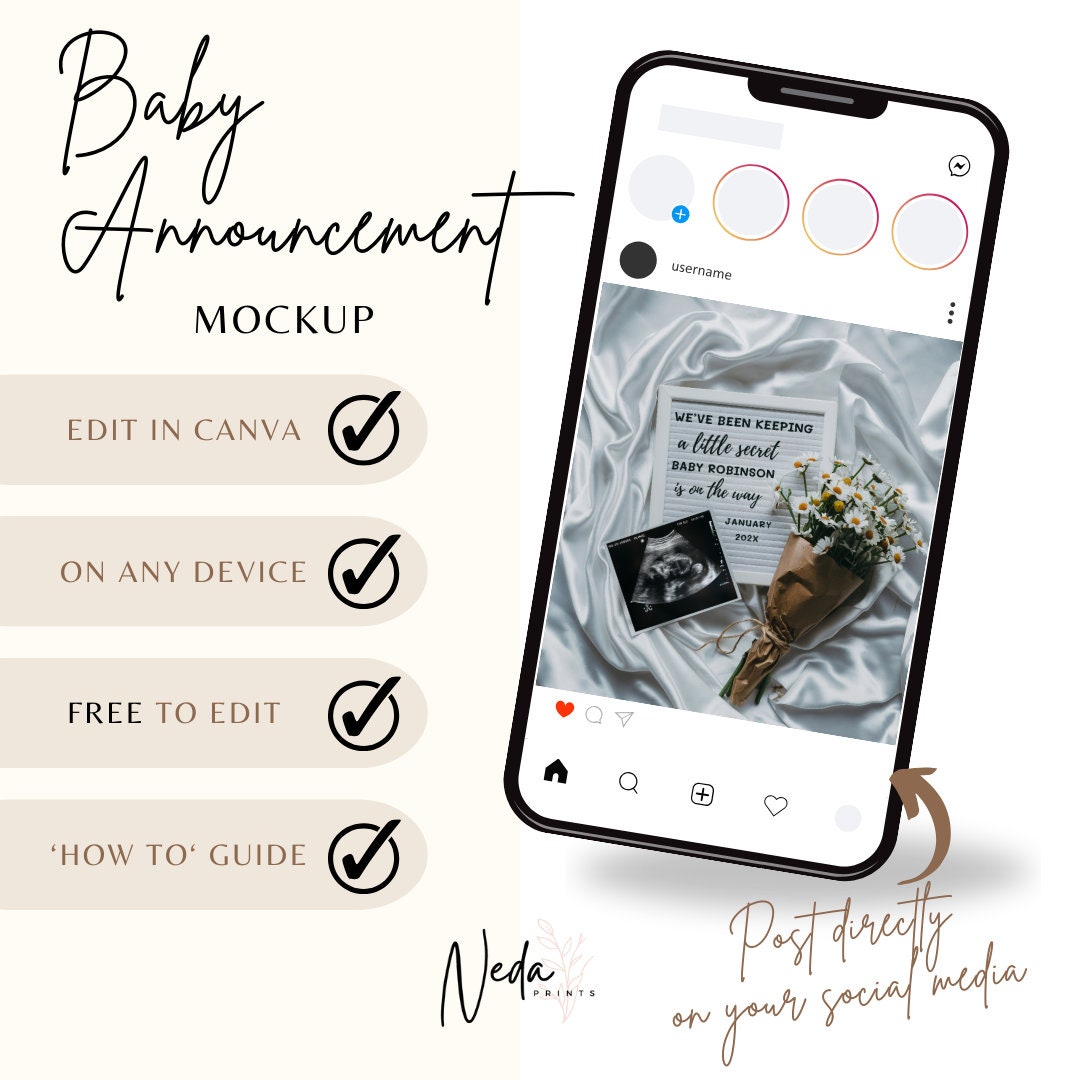 EDITABLE Summer Baby Neutral Pregnancy Announcement, Digital Pregnancy Announcement Social Media instagram pregnancy, Download Template 0390