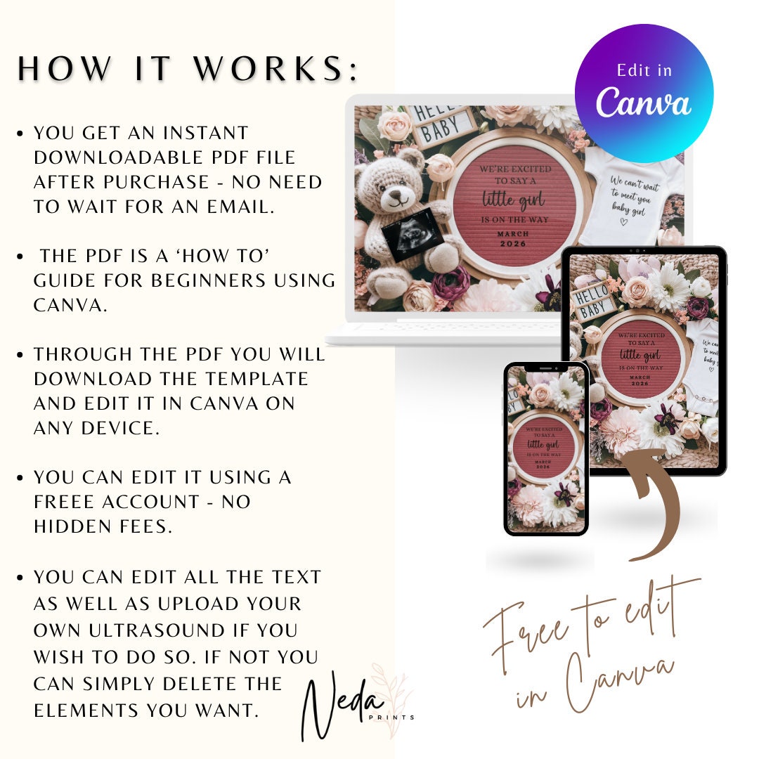 EDITABLE Girl Pregnancy Announcement Digital, Baby Girl announcement, pregnancy reveal, Customizable Social media announcement Download 0179