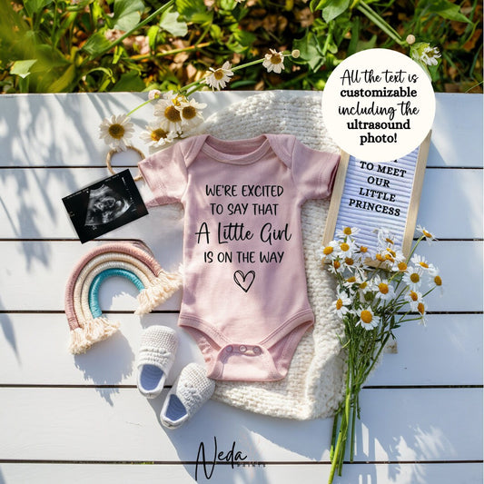 EDITABLE Little Girl Pregnancy Announcement Digital, Girl Baby Announcement, Pregnancy Reveal. Customizable Social Media Announcement 0188