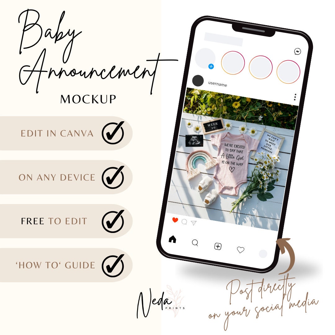 EDITABLE Little Girl Pregnancy Announcement Digital, Girl Baby Announcement, Pregnancy Reveal. Customizable Social Media Announcement 0190