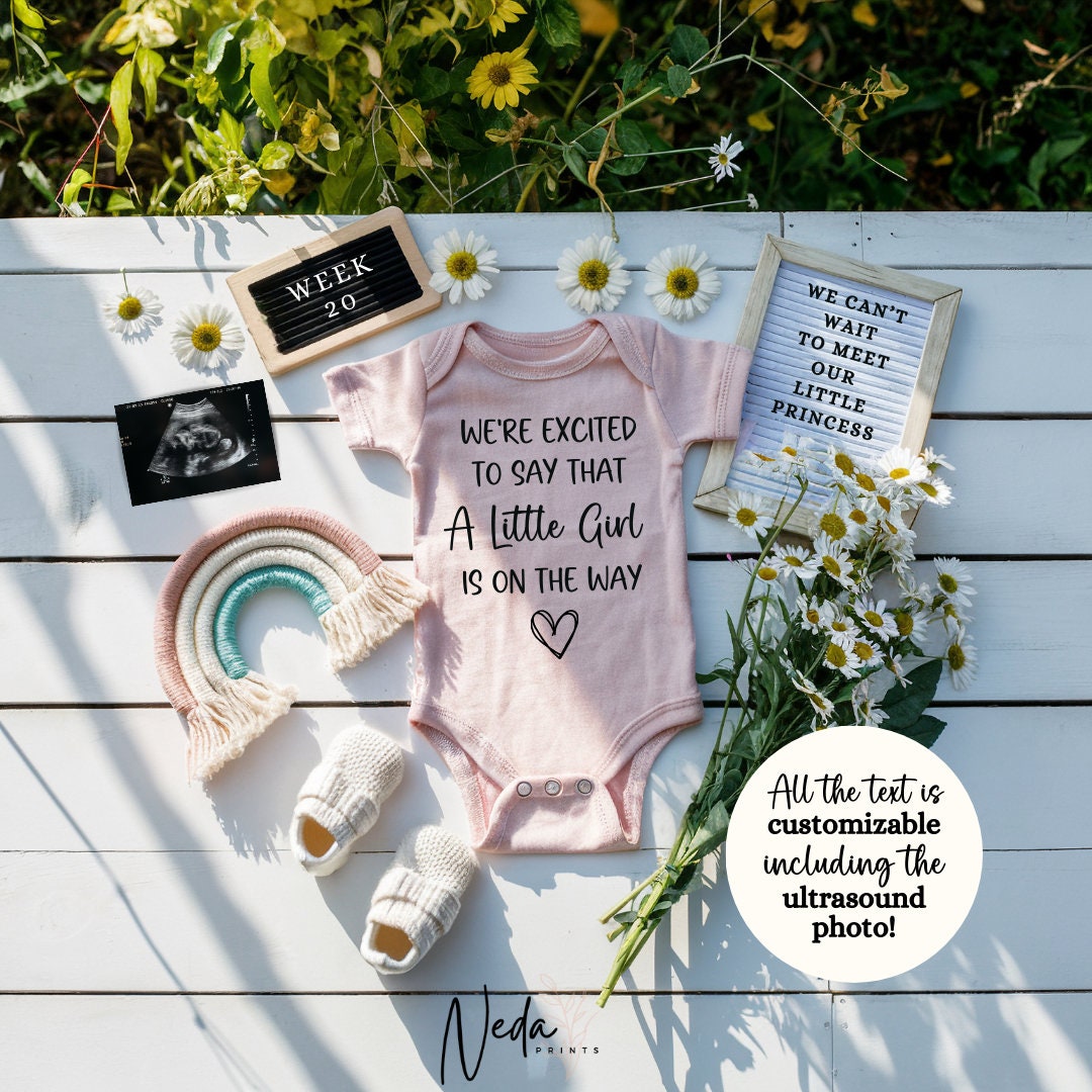 EDITABLE Little Girl Pregnancy Announcement Digital, Girl Baby Announcement, Pregnancy Reveal. Customizable Social Media Announcement 0190