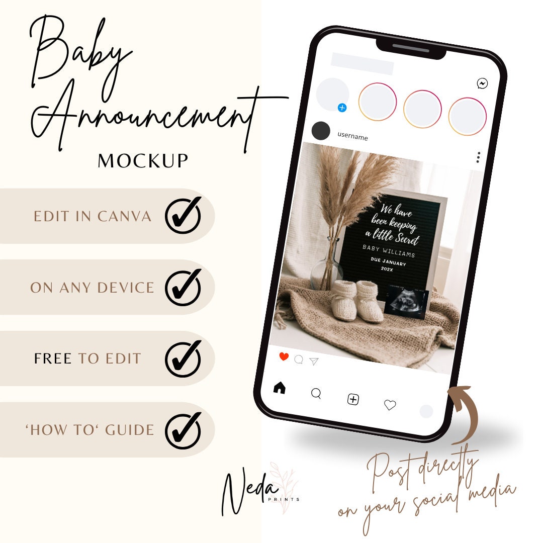 EDITABLE Neutral Baby Boho Pregnancy Announcement, Digital Pregnancy Announcement, Social Media Instagram pregnancy, Download Template 0399