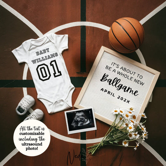 EDITABLE Basketball Pregnancy Announcement Digital, Baby announcement, Pregnancy Reveal, Customizable Maternity Announcement, Download, 0216