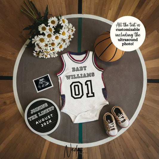 EDITABLE Basketball Pregnancy Announcement Digital, Baby announcement, Pregnancy Reveal, Customizable Maternity Announcement, Download, 0218