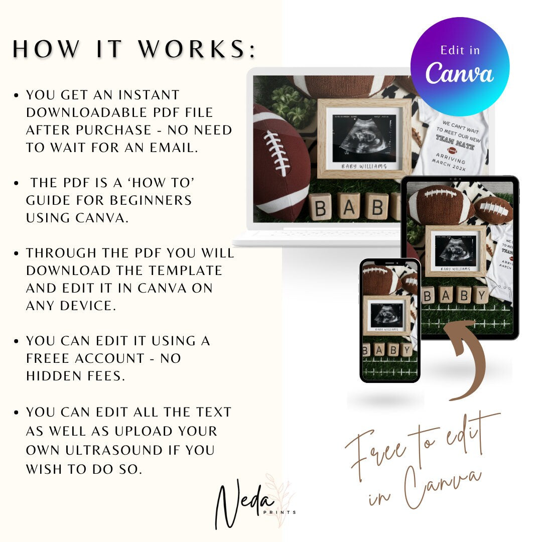 EDITABLE American Football Pregnancy Announcement Digital, Baby announcement, Pregnancy Reveal, Customizable Announcement, Download, 0227