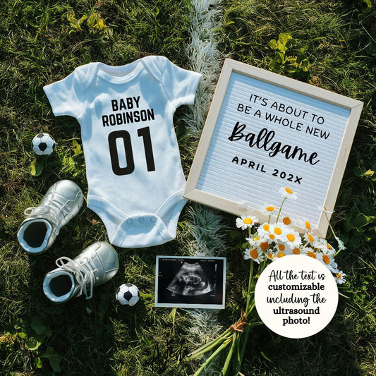 EDITABLE Soccer/Football Pregnancy Announcement Digital, Baby announcement, Pregnancy Reveal, Customizable Announcement, Download, 0230