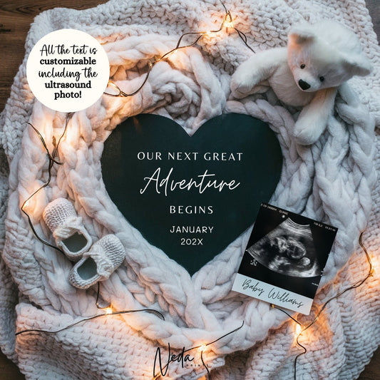 EDITABLE Neutral Great Adventure Pregnancy Announcement, Digital Pregnancy Announcement, Social Media Instagram post, download template 0406