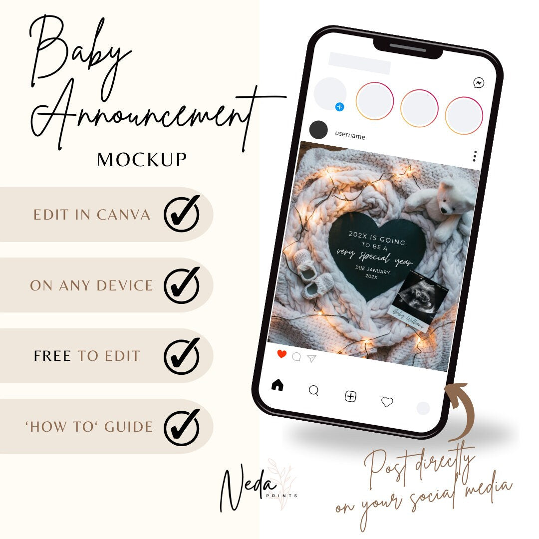 EDITABLE Neutral New Year Pregnancy Announcement, Digital Baby Pregnancy Announcement, Social Media Instagram post, download template 0407