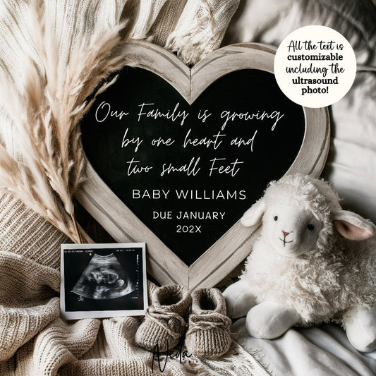 EDITABLE Neutral Cute Tiny Feet Pregnancy Announcement, Digital Baby Pregnancy Announcement, Social Media Instagram, Download Template 0411