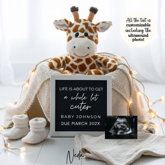 EDITABLE Neutral Cute Baby Giraffe Pregnancy Announcement, Digital Pregnancy Announcement, Social Media Instagram, Download Template 0417