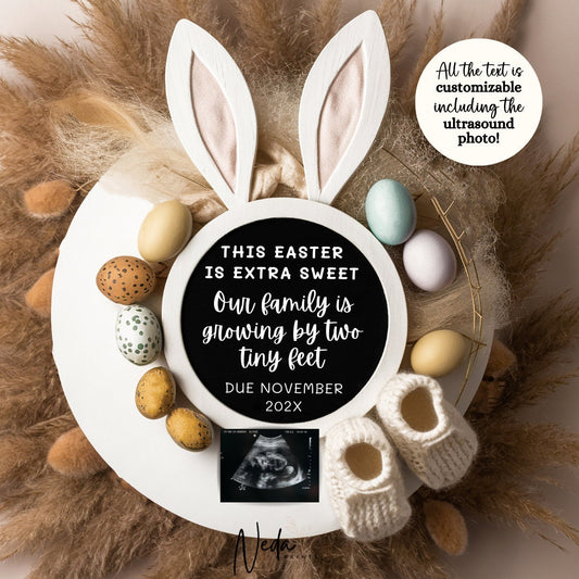 EDITABLE Neutral Easter Pregnancy Announcement, Easter Eggspecting Baby Announcement, Spring Pregnancy, Social Media Download Template 0425