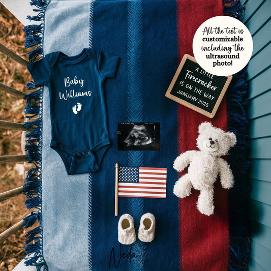 EDITABLE Fourth of July Pregnancy Announcement Digital, July Baby announcement, 4th of July Pregnancy Reveal, Announcement, Download, 0237