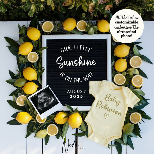EDITABLE Summer Lemon Pregnancy Announcement Digital, Baby announcement, Pregnancy Reveal, Customizable Maternity Announcement Download 0238