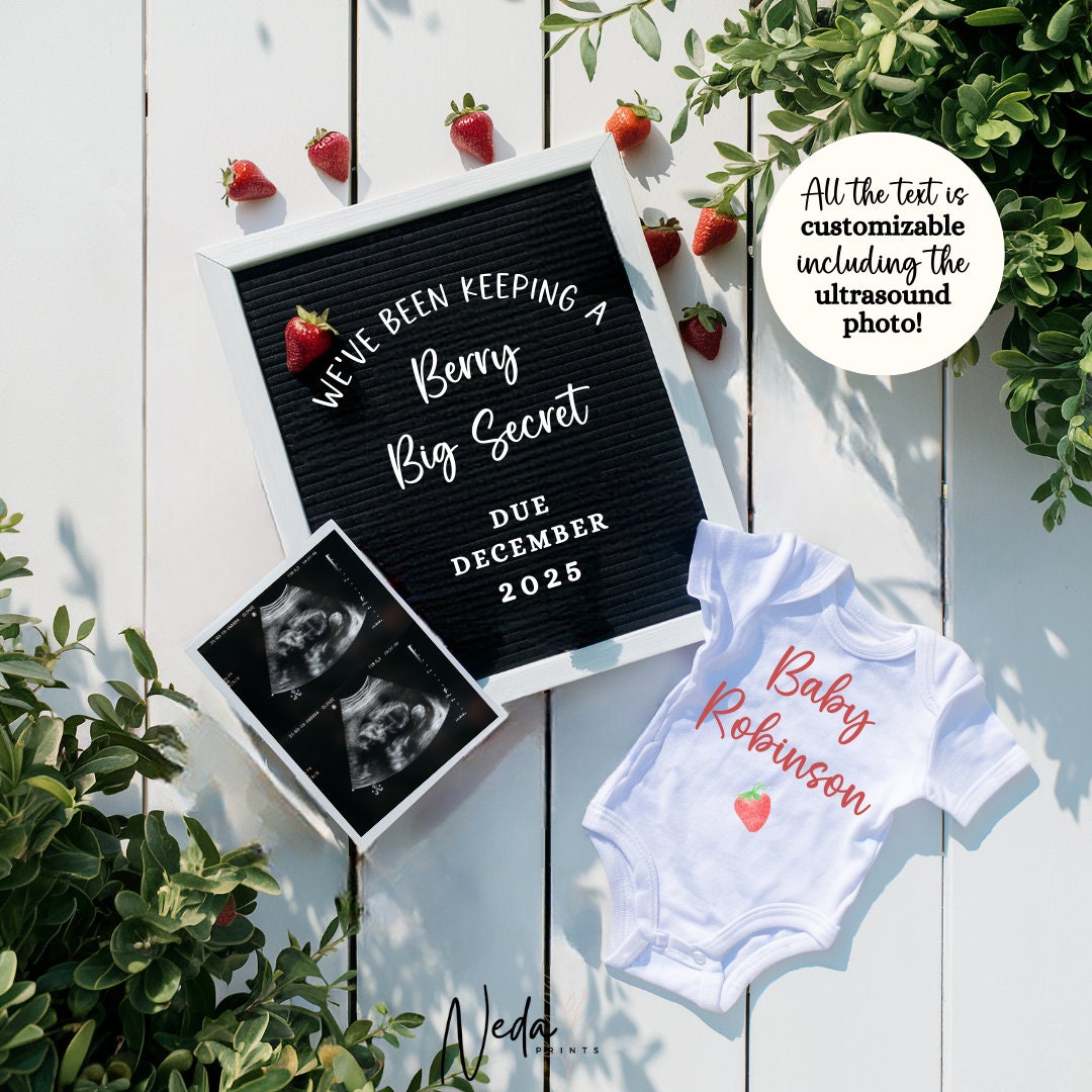 EDITABLE Strawberry Pregnancy Announcement Digital, Berry Sweet Baby announcement, Instagram Pregnancy Reveal, Announcement Download 0243