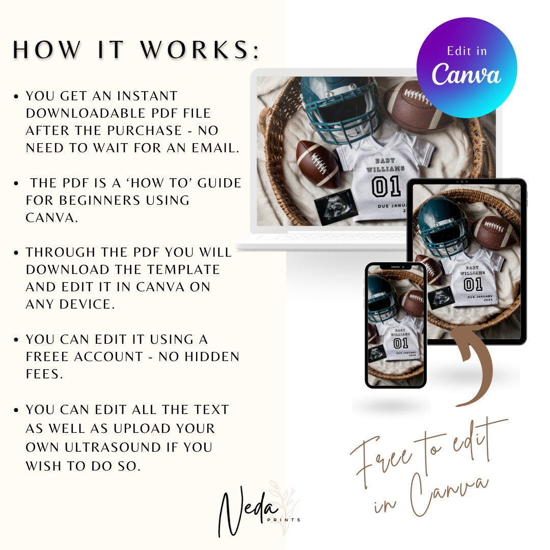 EDITABLE American Football Pregnancy Announcement, Baby Football announcement NFL Superbowl Pregnancy Sports Pregnancy Digital Download 0436