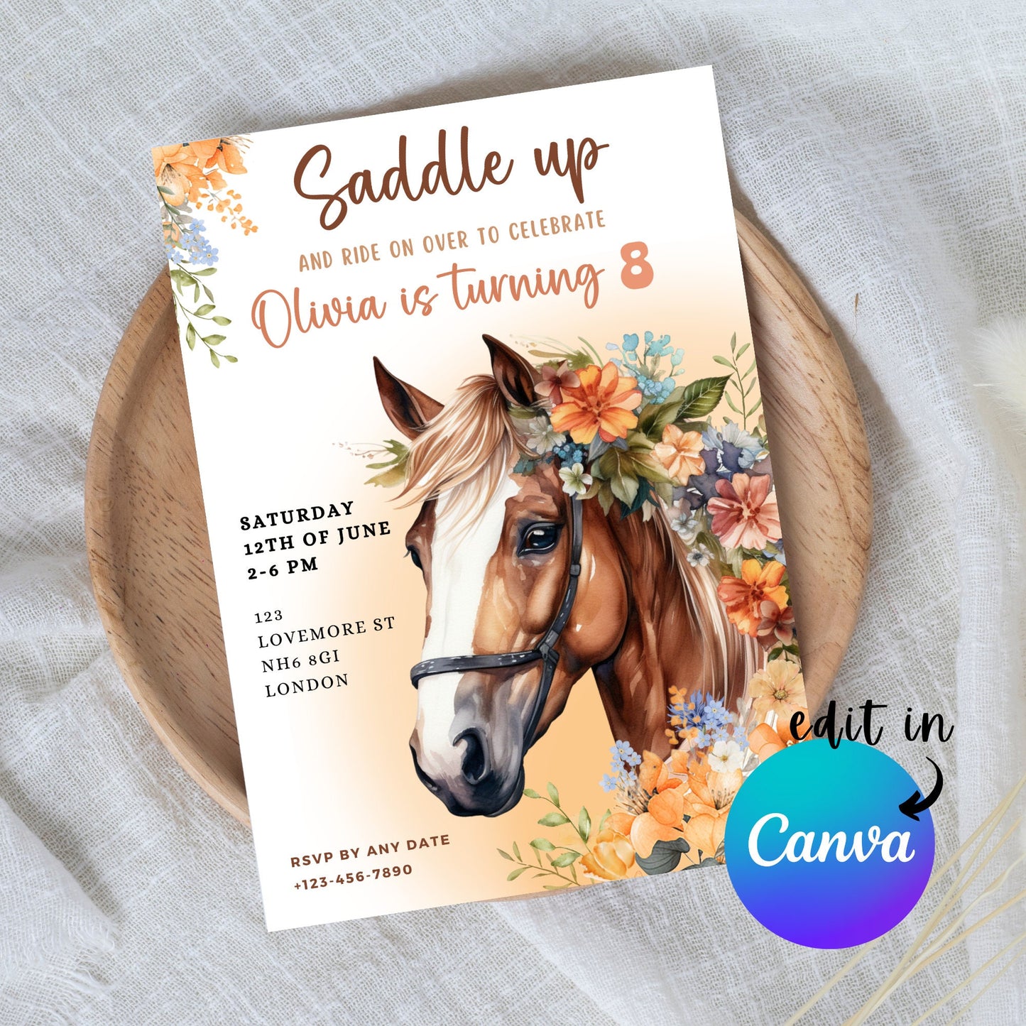 EDITABLE Horse Birthday Invitation, Cowgirl Birthday Party, Horse Birthday Invite, Girl Birthday Party Invite, Printable Download, I0039