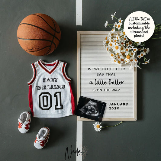 EDITABLE Basketball Pregnancy Announcement Digital, Baby announcement, Pregnancy Reveal, Customizable Maternity Announcement, Download, 0257