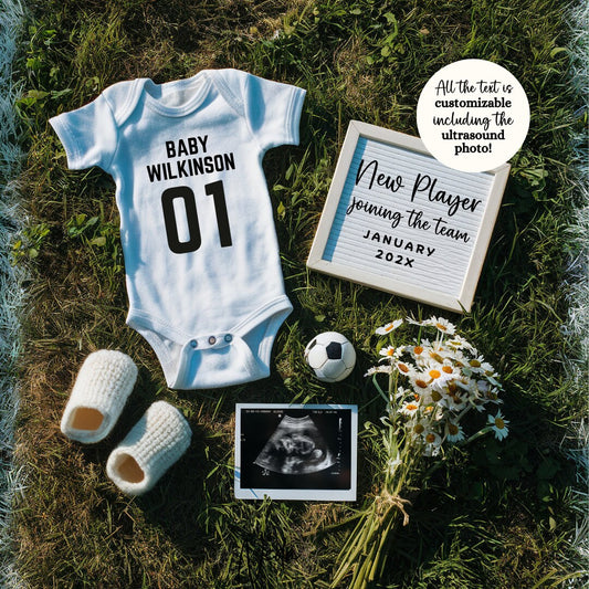 EDITABLE Soccer/Football Pregnancy Announcement Digital, Baby announcement, Pregnancy Reveal, Customizable Announcement, Download, 0258
