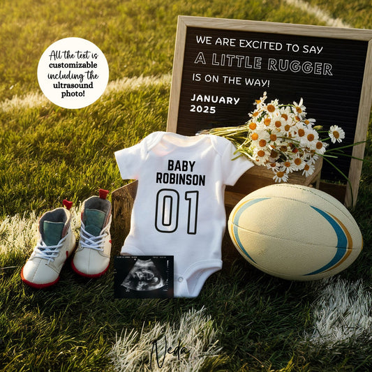 EDITABLE Rugby Pregnancy Announcement Digital, Rugby Baby announcement, Instagram Pregnancy Reveal, Customizable Announcement, Download 0264