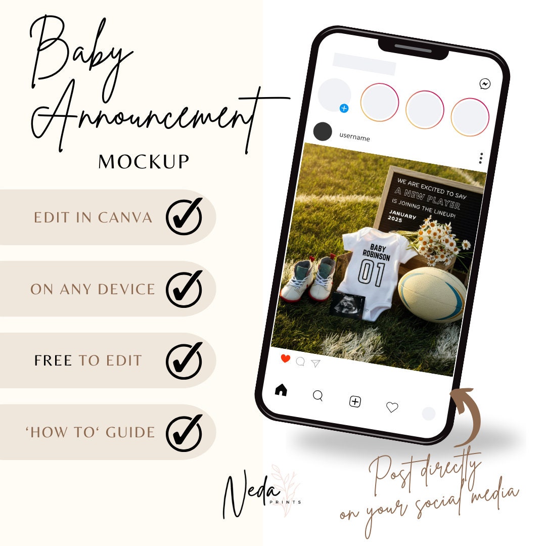 EDITABLE Rugby Pregnancy Announcement Digital, Rugby Baby announcement, Instagram Pregnancy Reveal, Customizable Announcement, Download 0265