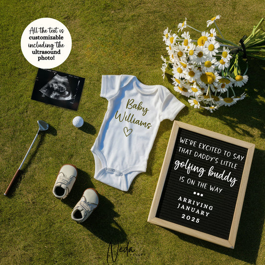 EDITABLE Golf Pregnancy Announcement Digital, Daddy's Golfing Buddy Caddie Baby announcement, Pregnancy Reveal, Announcement, Download, 0248