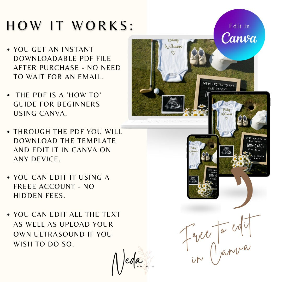 EDITABLE Golf Pregnancy Announcement Digital, Daddy's Golfing Buddy Caddie Baby announcement, Pregnancy Reveal, Announcement, Download, 0253