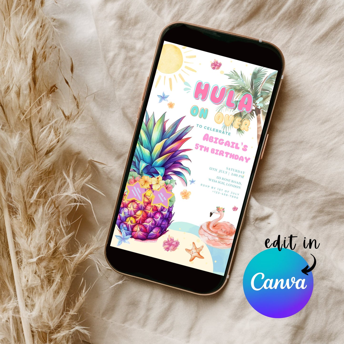 EDITABLE Aloha Tropical Hawaiian Birthday invite, Pool Party Hawaii Invite, Hula Birthday Party, Luau invitation, Beach Party Download I0094