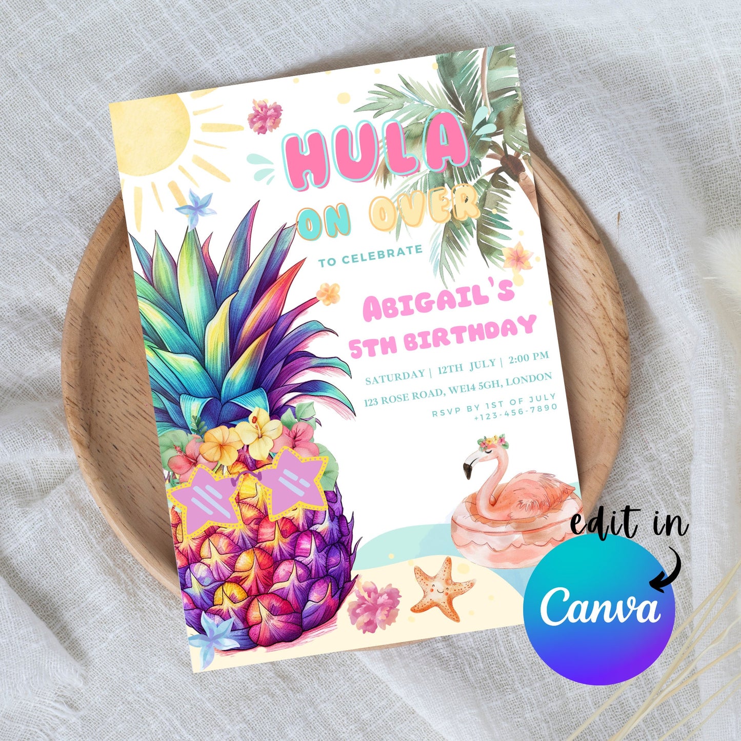 EDITABLE Aloha Tropical Hawaiian Birthday invite, Pool Party Hawaii Invite, Hula Birthday Party, Luau invitation, Beach Party Download I0094