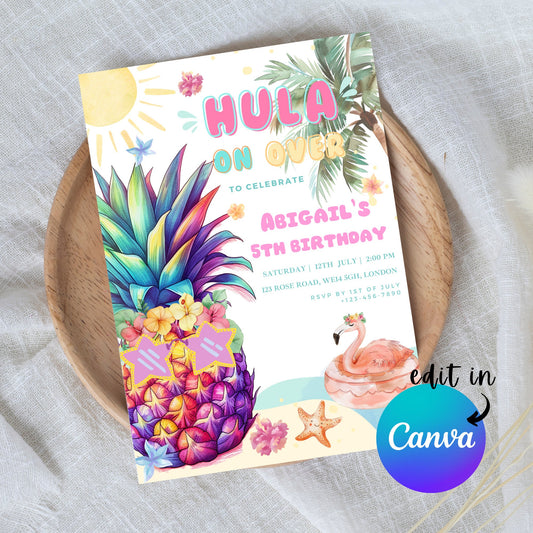 EDITABLE Aloha Tropical Hawaiian Birthday invite, Pool Party Hawaii Invite, Hula Birthday Party, Luau invitation, Beach Party Download I0094