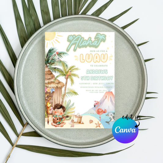 EDITABLE Aloha Tropical Hawaiian Birthday invite, Pool Party Hawaii Invite, Luau Birthday Party, Luau invitation, Beach Party Download I0092