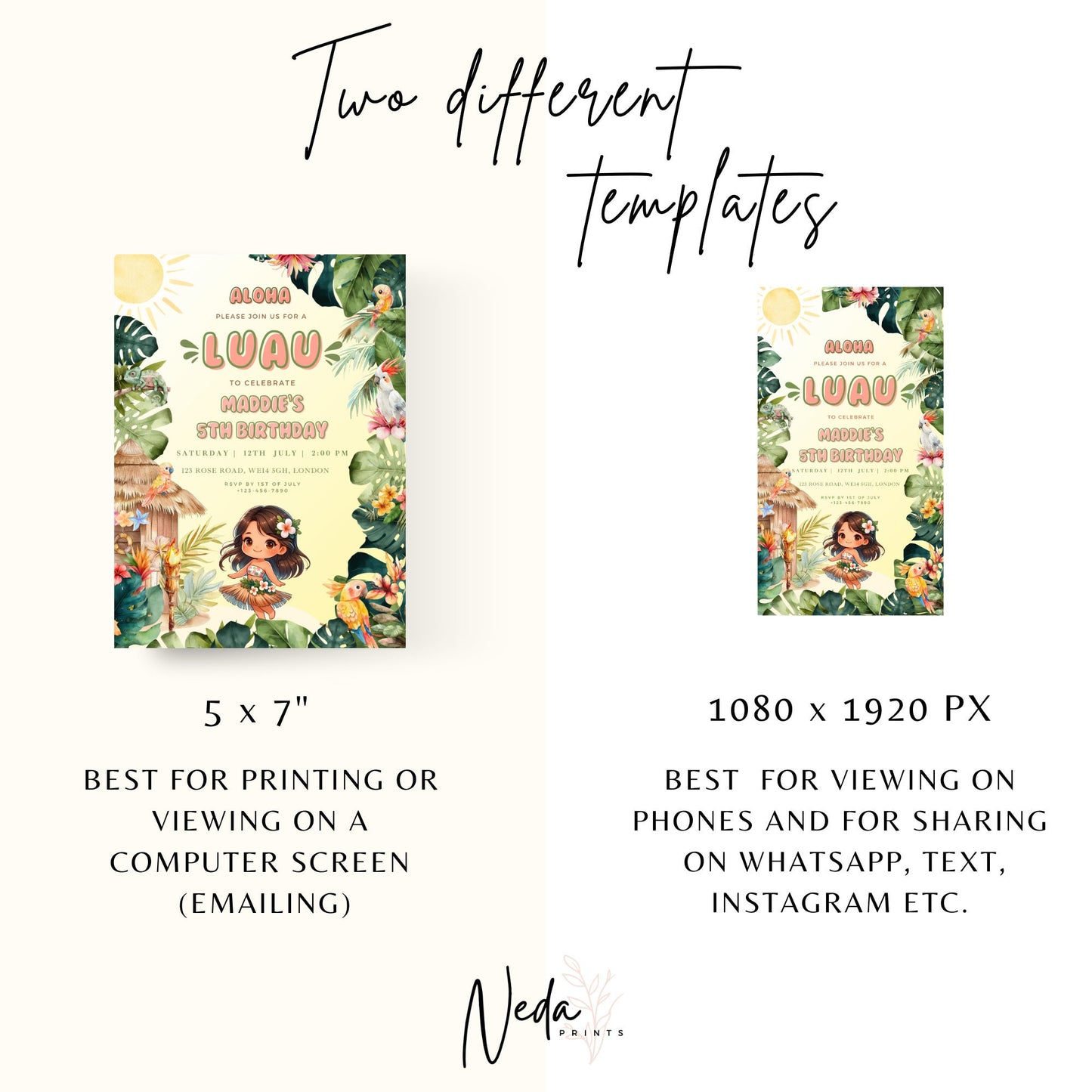 EDITABLE Aloha Tropical Hawaiian Birthday invite, Pool Party Hawaii Invite, Luau Birthday Party, Luau invitation, Beach Party Download I0096