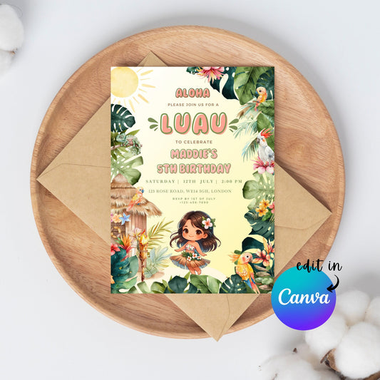 EDITABLE Aloha Tropical Hawaiian Birthday invite, Pool Party Hawaii Invite, Luau Birthday Party, Luau invitation, Beach Party Download I0096