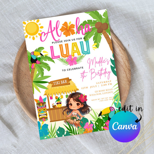 EDITABLE Aloha Tropical Hawaiian Birthday invite, Pool Party Hawaii Invite, Luau Birthday Party, Luau invitation, Beach Party Download I0097