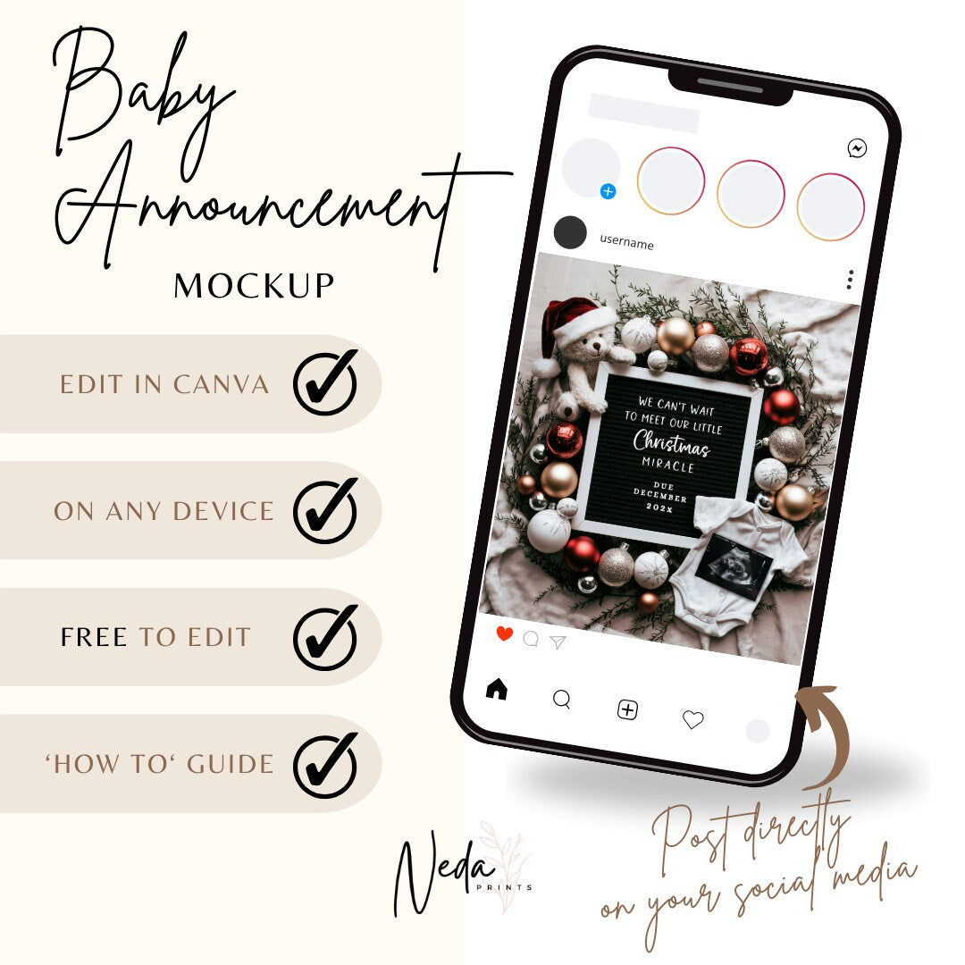 EDITABLE Christmas Pregnancy Announcement Digital, Baby announcement, Christmas Baby Reveal, Social Media Pregnancy, Instant Download, 0271