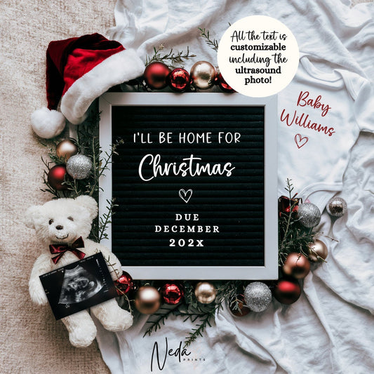 EDITABLE Christmas Pregnancy Announcement Digital, Baby announcement, Christmas Baby Reveal, Social Media Pregnancy, Instant Download, 0273