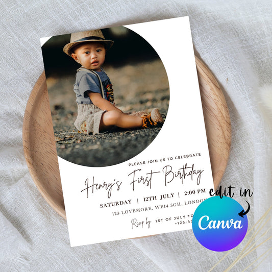 EDITABLE First Second Birthday Photo Invitation, 1st 2nd Girl Birthday Invite, Minimal Boy Birthday invite, Instant Download Template I0099