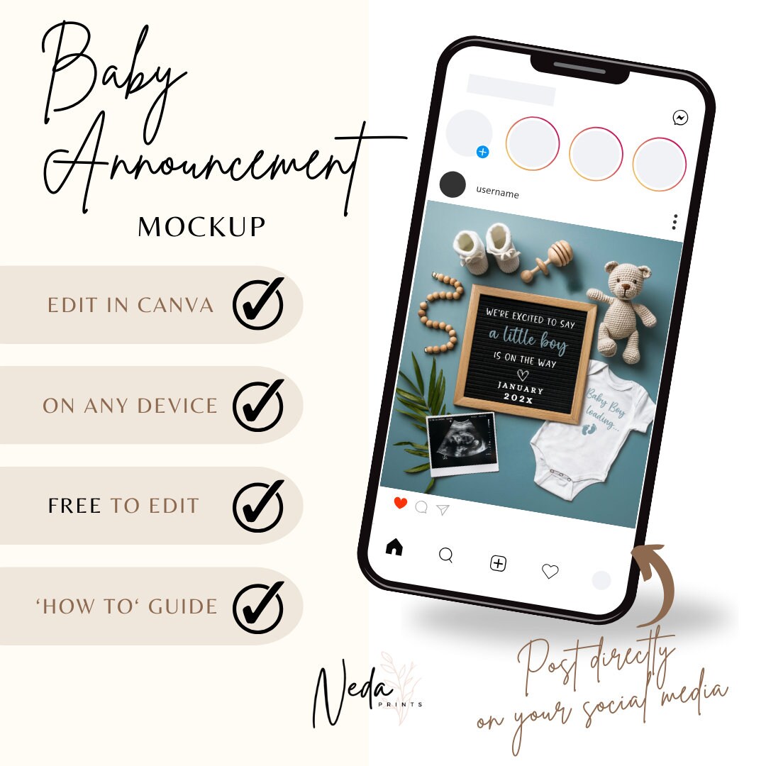 EDITABLE Boy Pregnancy Announcement Digital, Baby Boy announcement, pregnancy reveal, Customizable social media announcement, Download 0285