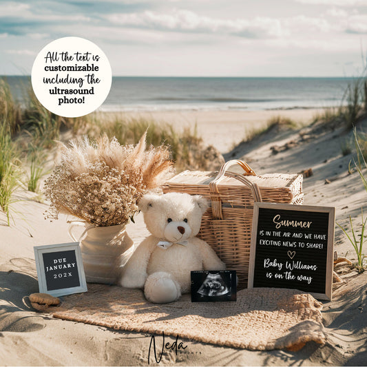 EDITABLE Summer Pregnancy Announcement Digital, Beach Baby Announcement, Social Media Instagram, Pregnancy Reveal Announcement Download 0294