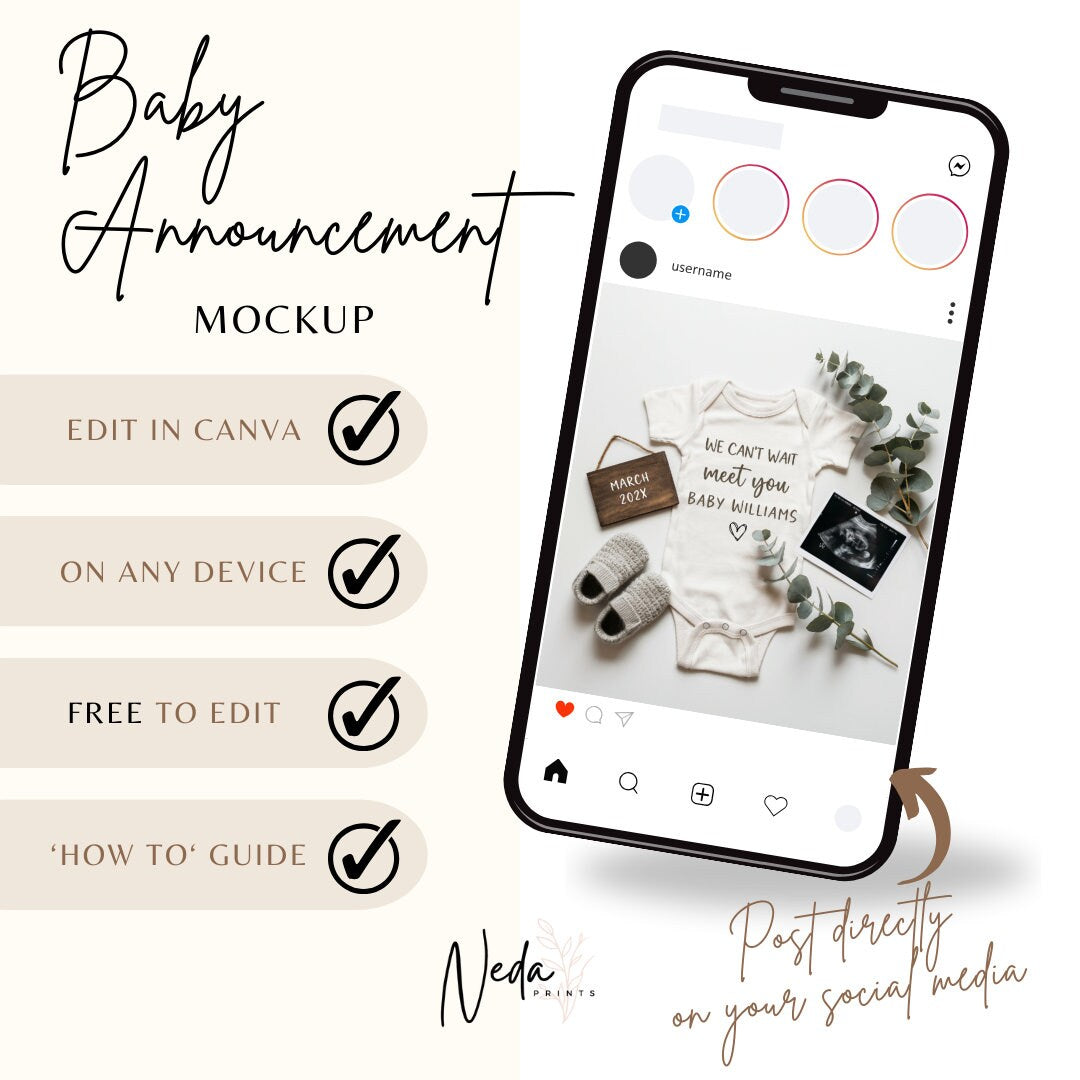 EDITABLE Baby Neutral Pregnancy Announcement Digital, Baby announcement, pregnancy reveal, Social Media announcement, Instant Download, 0299