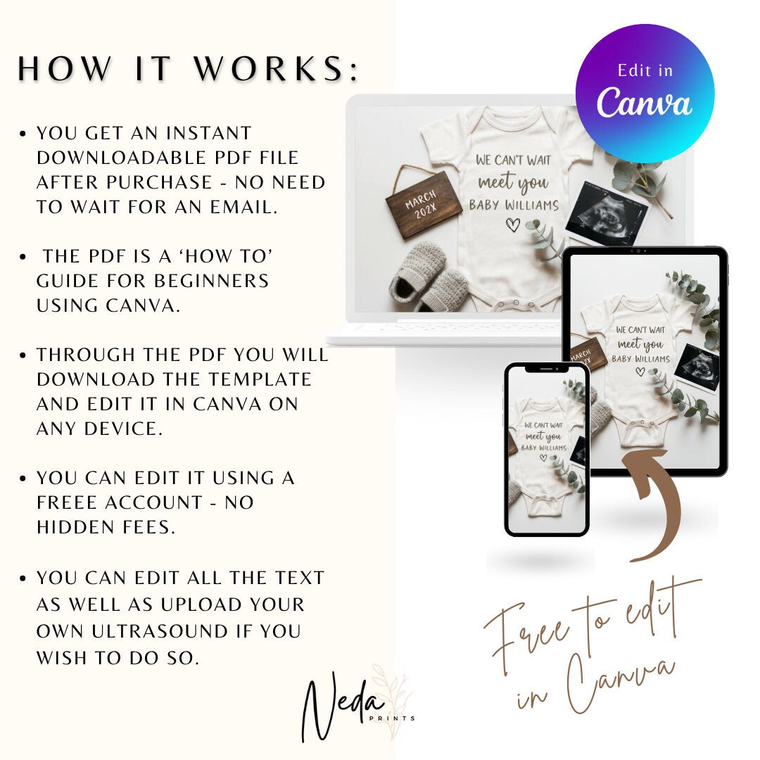 EDITABLE Baby Neutral Pregnancy Announcement Digital, Baby announcement, pregnancy reveal, Social Media announcement, Instant Download, 0299