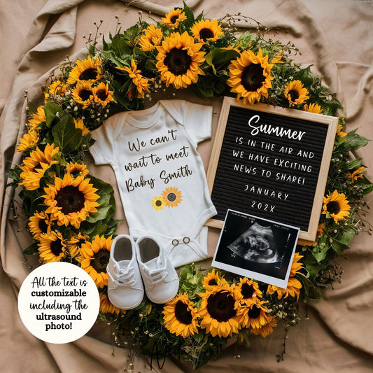 EDITABLE Summer Pregnancy Announcement, Digital Sunflower Baby Announcement, Social Media Instagram Pregnancy Announcement, Download, 0305