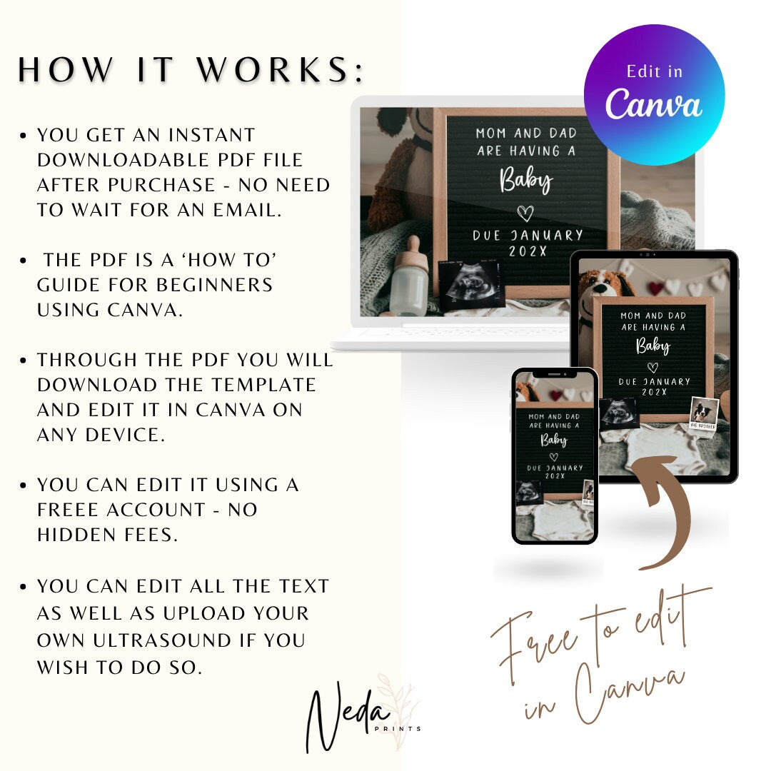 EDITABLE Pet Baby Neutral Pregnancy Announcement, Dog Baby announcement, pregnancy reveal, Social Media announcement, Instant Download, 0308