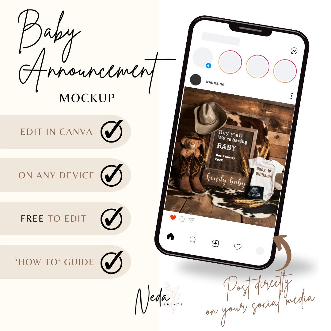 EDITABLE Cowboy Baby Pregnancy Announcement, Western Baby announcement, Cowboy Pregnancy, Our First Rodeo, Social Media announcement, 0317