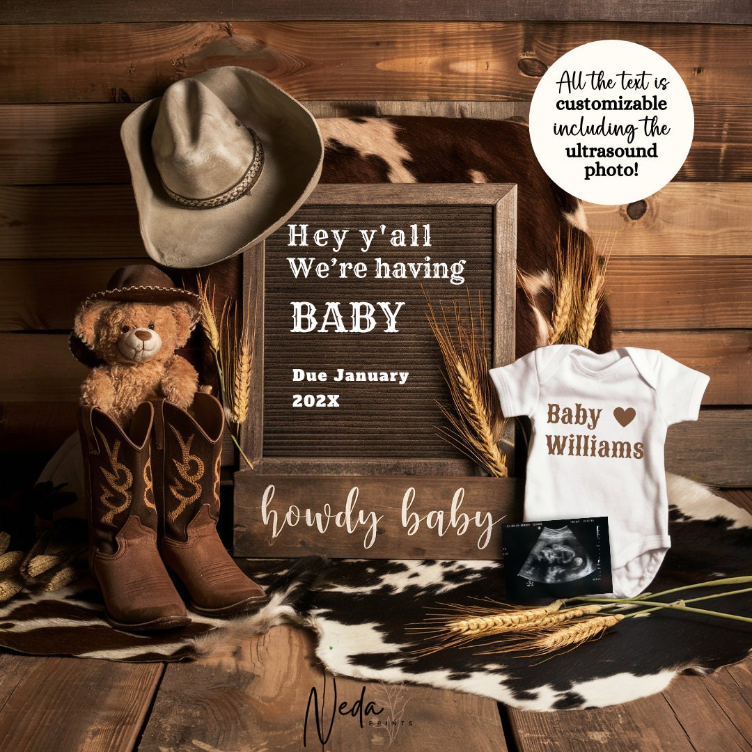 EDITABLE Cowboy Baby Pregnancy Announcement, Western Baby announcement, Cowboy Pregnancy, Our First Rodeo, Social Media announcement, 0317