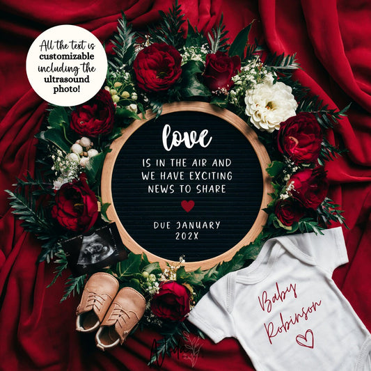 EDITABLE Valentines Day Pregnancy Announcement Digital, Valentine Love Baby announcement, Social Media announcement, Instant Download, 0324